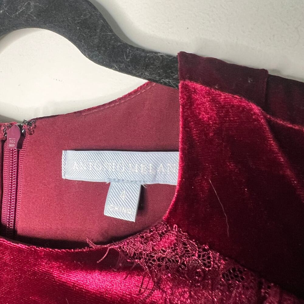 Antonio Melani Red Velvet Midi Dress Size 4 - Picture 7 of 9